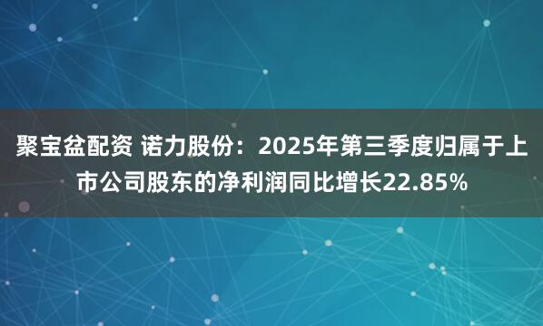 聚宝盆配资 诺力股份：2025年第三季度归属于上市公司股东的净利润同比增长22.85%