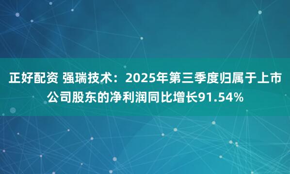 正好配资 强瑞技术：2025年第三季度归属于上市公司股东的净利润同比增长91.54%