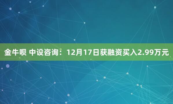 金牛呗 中设咨询:12月17日获融资买入2.99万元